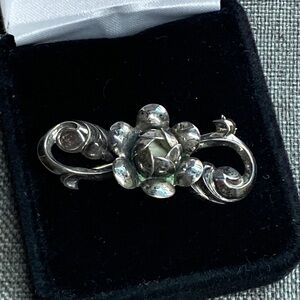 Vintage Beau Sterling Silver Floral Brooch Pin – Mid Century Scroll Design –4.1g